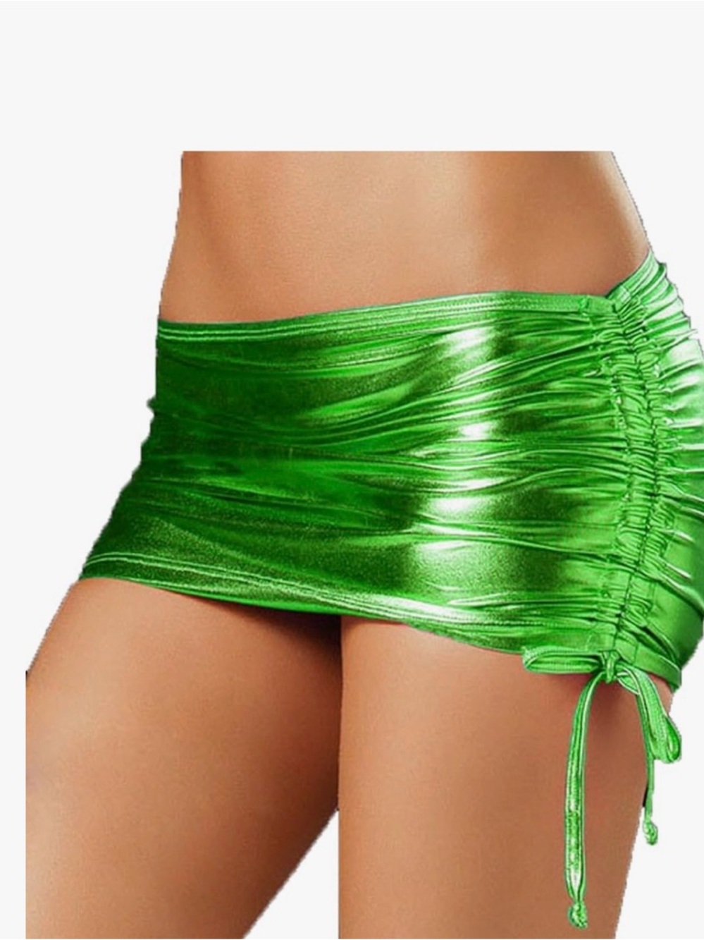 Shimmering Emerald Green Mini Skirt with Side Drawstring
